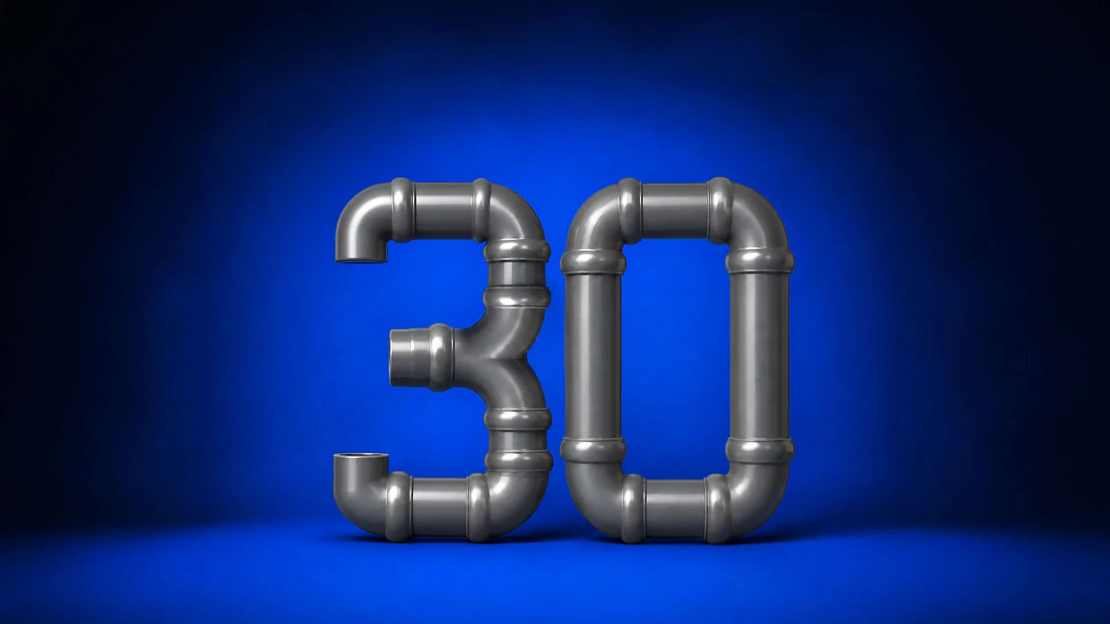 Il numero 30 composto da raccordi in PVC, per il trentennale RARIPLAST